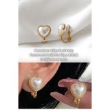 Elifsu Jewelry Premium Klips Küpe İnci Kalp Tasarımlı Deliksiz Küpe Kulak Deliği Gerekmez