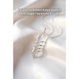 Elifsu Jewelry Tel Sarma Bohem Kolye Gümüş Renk Doğal Taş Siyah Oniks Taşı,Kaplan Gözü Taşı,Ay Taşı,Kristal Kuvars Taşı,Dumanlı Kuvars Taşı,Labradorit Taşı,Ametist Taşı,Florit Taşı