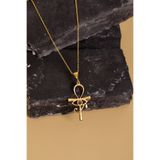Elika Silver 925 Ayar Gümüş Erkek Ankh + Ra Sembollü Gold Kaplama Kolye