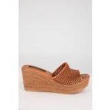 Elile Shoes Hakiki Deri Büyük Küçük Numara Jüt Yüksek Topuk Kadın Terlik Coconut