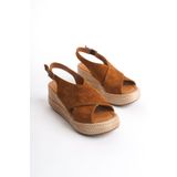 Elile Shoes Hakiki Deri Yumuşak Tabanlı Dolgu Topuk Sandalet
