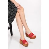 Elile Shoes Hakiki Kırmızı Deri Kadın Terlik
