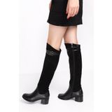 Elile Shoes Siyah Strech Süet Deri Uzun Konçlu Büyük & Küçük Numara Kadın Uzun Çizme