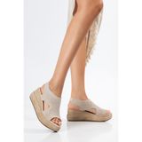 Elile Shoes Triko Yumuşak Tabanlı Dolgu Topuk Sandalet