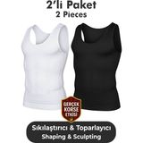 Elilom Erkek Korse Atlet 2’li Paket – Bel, Göğüs ve Göbek Toparlayıcı, Destekleyici ve Sıkılaştırıcı Beyaz ve Siyah - XL - Beyaz - Siyah