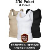 Elilom Erkek Korse Atlet 3’lü Paket – Bel, Göğüs ve Göbek Toparlayıcı, Destekleyici ve Sıkılaştırıcı Beyaz / Siyah / Ten - Beyaz - Siyah - Ten