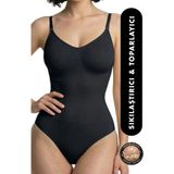 Elilom Kadın Bel Şekillendirici Toparlayıcı Zıbın Korse Ayarlanabilir Askılı Alttan Çıtçıtlı Siyah Body - 2XL - 3XL