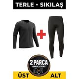 Elilom Termal Terletici Spor Seti Terletici Etki – Fermuarlı Uzun Kollu Üst + Lastikli Alt (2’li Takım) Siyah - 2XL