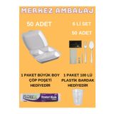 ELİMER 3 Göz Köpük Tabak Kapaklı 50 Adet + 50 Adet 5 Li Yemek Ikram Seti Tekli Pakette Kına Işyeri Ofis
