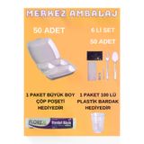 ELİMER ELFUMERSETİM4 3 Göz Köpük Tabak Kapaklı 50 Adet + 50 Adet 5 Li Yemek Ikram Seti Tekli Pakette Kına Işyeri Ofis