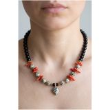 elinasaccessories Dalmaçya Jasper Oniks Mercan Doğal Taş Kolye Pandantif El Yapımı 14K Altın Kaplama Kadın