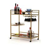 Elips Lüks Servis Arabası & Bar & Dressuar ( Gold pariltili - Şeffaf Cam)
