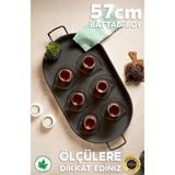 Elips Metal Tepsi, 57 Cm, Kendinden Desenli, Sunum ve Kahve Tepsisi - Ahşap - Seçenek 1