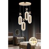 Elips Model 4'lü Gold 3 Renk Modu Ledli Kristal Taşlı Modern Salon Mutfak Oturma Odası LED Avize - Altın