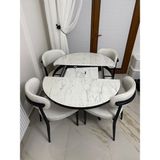 Elips Yuvarlak Açılır Masa Sandalye Takımı Mdf 100X100 - Beyaz Mermer - Siyah