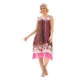 Eliş Şile Bezi 6089 Pembe Kısa Kol Vual Defne Midi Boy Elbise