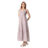Eliş Şile Bezi Askılı Kare Yaka Uzun Elbise, 2XL-3XL, 124.10, Bordo Çizgili, Kadın