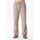 Eliş Şile Bezi Beli Lastikli Çift Cepli Çizgili Müslin Yazlık Pantolon, M, 212.16, Çizgili Kahve, Erkek