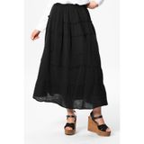 Eliş Şile Bezi Benan Beli Lastikli Uzun Yazlık Müslin Etek, L/XL, 530.02, Siyah, Kadın