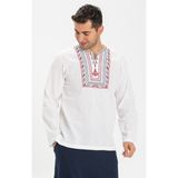 Eliş Şile Bezi Beyaz 3001 Uzun Kol Şile Bezi Bisiklet Yaka Bahriyeli Erkek T-Shirt