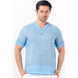 Eliş Şile Bezi Bora Düğmeli V Yaka Kısa Kol Poplin Erkek Tişört | Yazlık Erkek Tshirt Açık Mavi Amv - XL