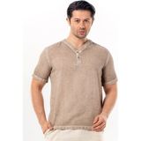 Eliş Şile Bezi Bora Düğmeli V Yaka Kısa Kol Poplin Erkek Tişört | Yazlık Erkek Tshirt Bej Bej