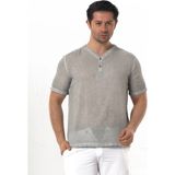 Eliş Şile Bezi Bora Düğmeli V Yaka Kısa Kol Poplin Erkek Tişört | Yazlık Erkek Tshirt Gri Gri - 4XL