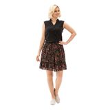 Eliş Şile Bezi Buse Vual Kısa Yazlık Etek Tomurcuk Desen, 3XL, ETK.K.0009, Siyah, Kadın