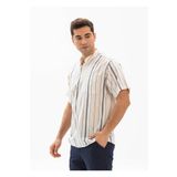 Eliş Şile Bezi Ekru Gri Çizgili 3028 Kısa Kol Şile Bezi Hakim Yaka Erkek Tshirt