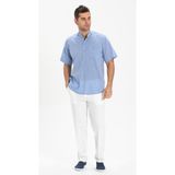 Eliş Şile Bezi Eliş Erkek Kısa Kol TShirt Mavi Şile Bezi Tek Cepli Hakim Yaka %100 Pamuklu Doğal Kumaş