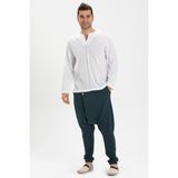 Eliş Şile Bezi Eliş Uzun Kol Beyaz Erkek Tshirt Bisiklet Yaka Günlük Şile Bezi Dokuma Kumaş - XL