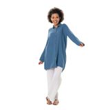 Eliş Şile Bezi Kadın Gömlek Yaka, Uzun Kol, Müslin Tunik, Lacivert, 2XL, XXL