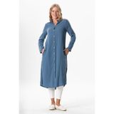 Eliş Şile Bezi, Kadın, Uzun Kol Gömlek Yaka, Müslin Yazlık Tunik, Lacivert, 2XL/3XL