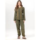 Eliş Şile Bezi Katlanabilir Uzun Kol Inka Yuvarlak Yaka Yazlık Düğmeli Otantik Poplin Kadın Gömlek Haki Hk - 4XL - 5XL