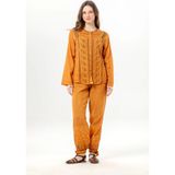 Eliş Şile Bezi Katlanabilir Uzun Kol Inka Yuvarlak Yaka Yazlık Düğmeli Otantik Poplin Kadın Gömlek Hardal Hrd - 4XL - 5XL