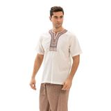 Eliş Şile Bezi Kısa Kol Bisiklet Yaka Etnik Erkek Yazlık T-shirt Krem Krm