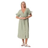 Eliş Şile Bezi Kısa Kol Büzgülü Midi Elbise, 2XL-3XL, 521.03, Zeytin Yeşili, Kadın