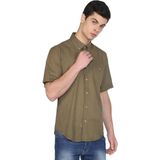 Eliş Şile Bezi Kısa Kol Dar Kalıp Şile Bezi Erkek Gömlek Haki - 2XL