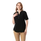 Eliş Şile Bezi Kısa Kol Gülgün V Yaka Müslin Yazlık Bluz, 2XL-3XL, 511.04, Siyah, Kadın