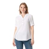 Eliş Şile Bezi Kısa Kol Gülgün V Yaka Müslin Yazlık Bluz, L/XL, 511.04, Beyaz, Kadın