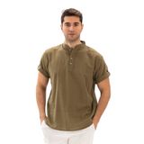 Eliş Şile Bezi Kısa Kol Şantuklu Pamuk Bodrum Erkek Yazlık Tshirt 3049, S, 981.01, Haki, Unisex Yetişkin