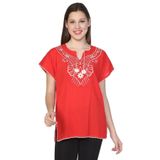 Eliş Şile Bezi Kısa Kol Şile Bezi Naz Yazlık Bluz, 2XL, 213.03, Kırmızı, Kadın