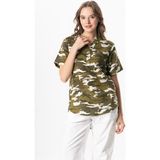Eliş Şile Bezi Kısa Kol Şile Bezi Seda V Yaka Kamuflaj Yazlık Bluz Yeşil Ysl - 2XL