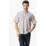 Eliş Şile Bezi Kısa Kol Şile Bezi Tek Cepli Bisiklet Yaka Erkek Yazlık Gömlek Kırmızı Lacivert Kareli 3008 - 2XL - Gri