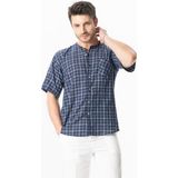 Eliş Şile Bezi Kısa Kol Şile Bezi Tek Cepli Bisiklet Yaka Erkek Yazlık Gömlek Kırmızı Lacivert Kareli 3008 - XL