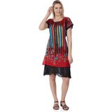Eliş Şile Bezi Kısa Kol Vual Defne Midi Boy Yazlık Otantik Elbise Kırmızı 6091 - 2XL - 3XL - Çok Renkli