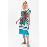 Eliş Şile Bezi Kısa Kol Vual Defne Midi Boy Yazlık Otantik Elbise Mavi Beyaz 6077 - 2XL - 3XL - Çok Renkli