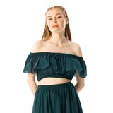 Eliş Şile Bezi Kısa Kol Vual Lavinya Kayık Yaka Yazlık Bluz, 2XL-3XL, 713.02, Petrol, Kadın