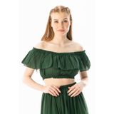 Eliş Şile Bezi Kısa Kol Vual Lavinya Kayık Yaka Yazlık Bluz, 2XL-3XL, 713.02, Yeşil, Kadın