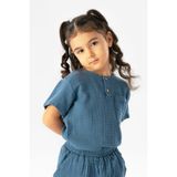 Eliş Şile Bezi Kız Çocuk T-Shirt, Kısa Kollu, Bisiklet Yaka, Lacivert, 4-5 Yaş